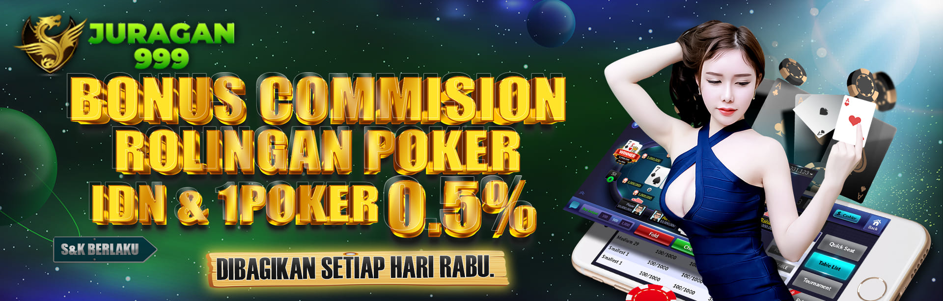 BONUS COMMISION / ROLINGAN POKER IDN & 1POKER 0.5% DIBAGIKAN SETIAP HARI RABU. S&K BERLAKU.